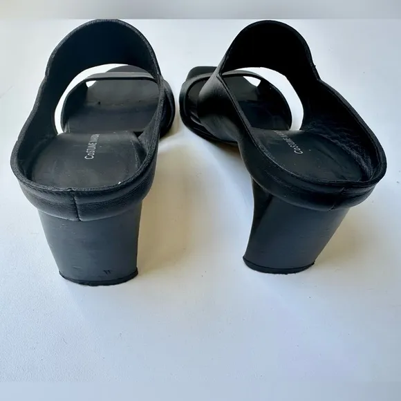 Costume National Slides Sandals, Black Leather, size 37.5, US 7.5
