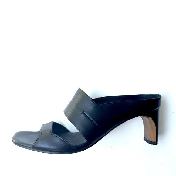 Costume National Slides Sandals, Black Leather, size 37.5, US 7.5