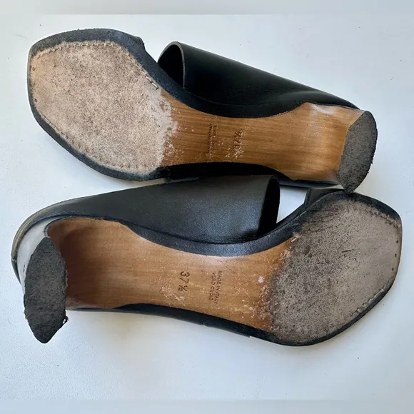 Costume National Slides Sandals, Black Leather, size 37.5, US 7.5