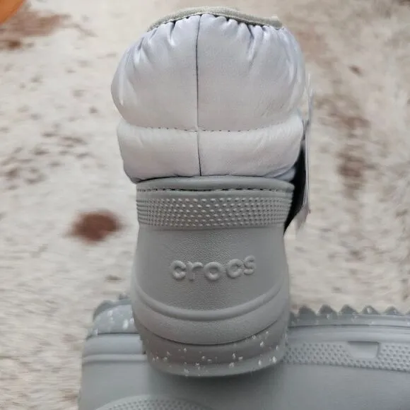 CROCS Women's Classic Neo Puff Shorty Lined Snow Boots in Light Grey NEW