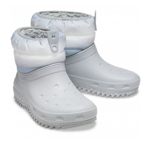 CROCS Women's Classic Neo Puff Shorty Lined Snow Boots in Light Grey NEW