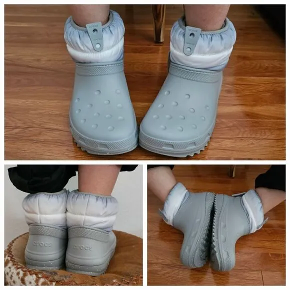CROCS Women's Classic Neo Puff Shorty Lined Snow Boots in Light Grey NEW