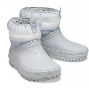 CROCS Women's Classic Neo Puff Shorty Lined Snow Boots in Light Grey NEW