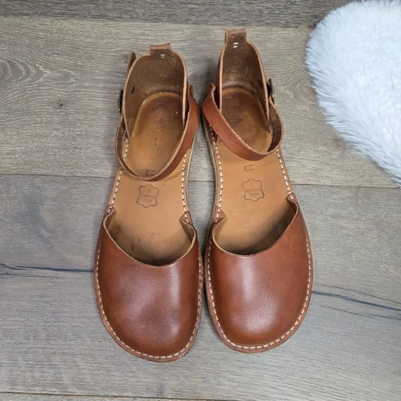 Crupon Brown Leather Mary Jane Sandals with Ankle Strap 39