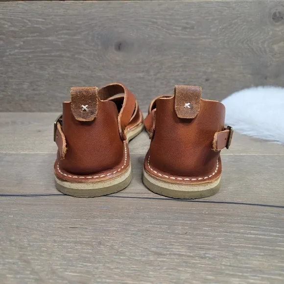 Crupon Brown Leather Mary Jane Sandals with Ankle Strap 39