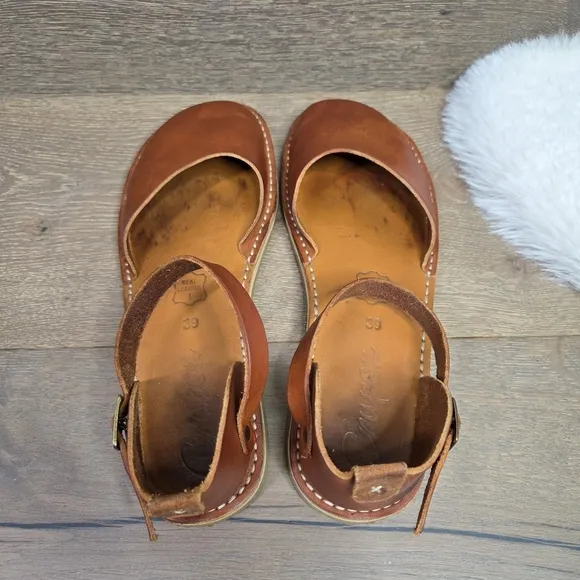 Crupon Brown Leather Mary Jane Sandals with Ankle Strap 39