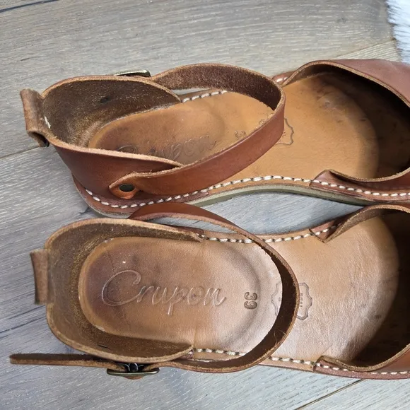 Crupon Brown Leather Mary Jane Sandals with Ankle Strap 39