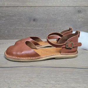 Crupon Brown Leather Mary Jane Sandals with Ankle Strap 39