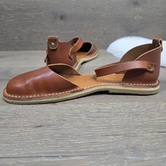 Crupon Brown Leather Mary Jane Sandals with Ankle Strap 39