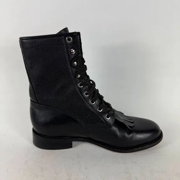 Dan Post Boots Women's 7 Black Leather Lace Up Round Toe Western Kiltie Boots