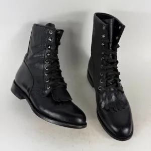 Dan Post Boots Women's 7 Black Leather Lace Up Round Toe Western Kiltie Boots