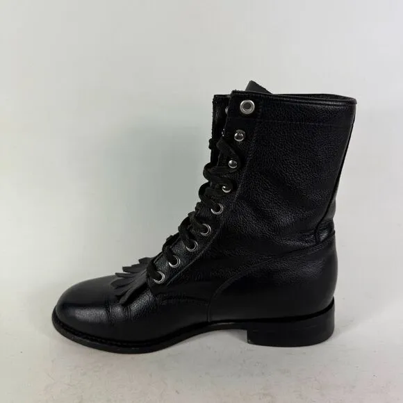 Dan Post Boots Women's 7 Black Leather Lace Up Round Toe Western Kiltie Boots