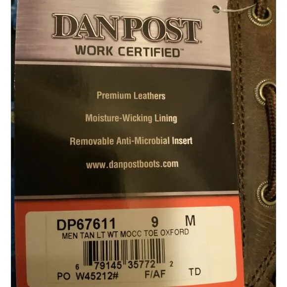 Dan Post Mens Armstrong Brown Leather Moccasin Slip On Oxford Work Shoes Size 9M