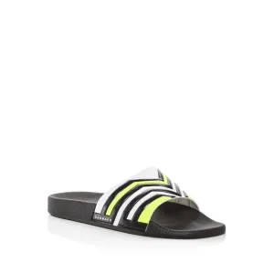 DAN WARD Mens Black Striped Logo Round Toe Platform Slip On Slide Sandals 43