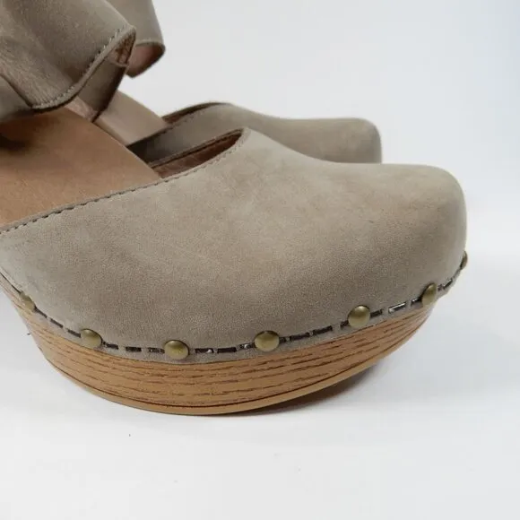DANSKO Dotty Heeled Mary Jane Sandals Size 36 5.5 6 Taupe Milled Nubuck NEW