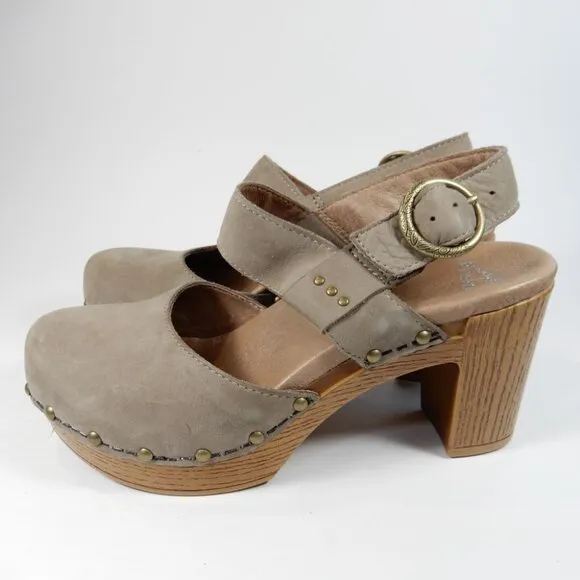 DANSKO Dotty Heeled Mary Jane Sandals Size 36 5.5 6 Taupe Milled Nubuck NEW