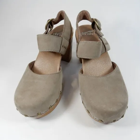 DANSKO Dotty Heeled Mary Jane Sandals Size 36 5.5 6 Taupe Milled Nubuck NEW