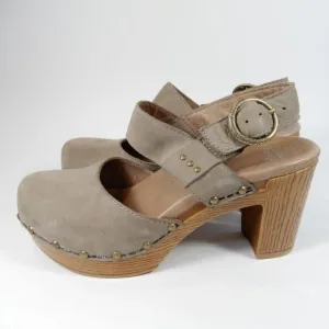 DANSKO Dotty Heeled Mary Jane Sandals Size 36 5.5 6 Taupe Milled Nubuck NEW