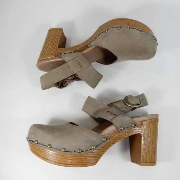 DANSKO Dotty Heeled Mary Jane Sandals Size 36 5.5 6 Taupe Milled Nubuck NEW