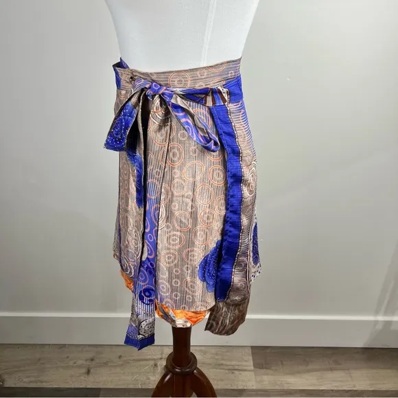 Darn Good Yarn Sari Silk Wrap Skirt - Mini Size (4–12) Boho Ethereal Summer Moio