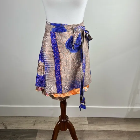 Darn Good Yarn Sari Silk Wrap Skirt - Mini Size (4–12) Boho Ethereal Summer Moio