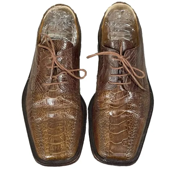 DAVID EDEN Taupe Gaston Genuine Ostrich Leather Mens  Oxford Shoes Sz 9 Preppy