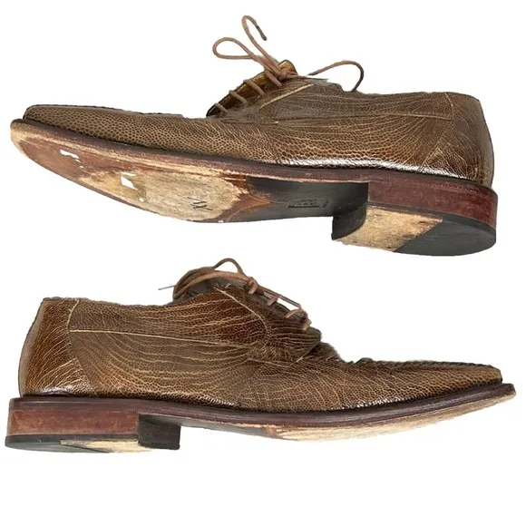 DAVID EDEN Taupe Gaston Genuine Ostrich Leather Mens  Oxford Shoes Sz 9 Preppy