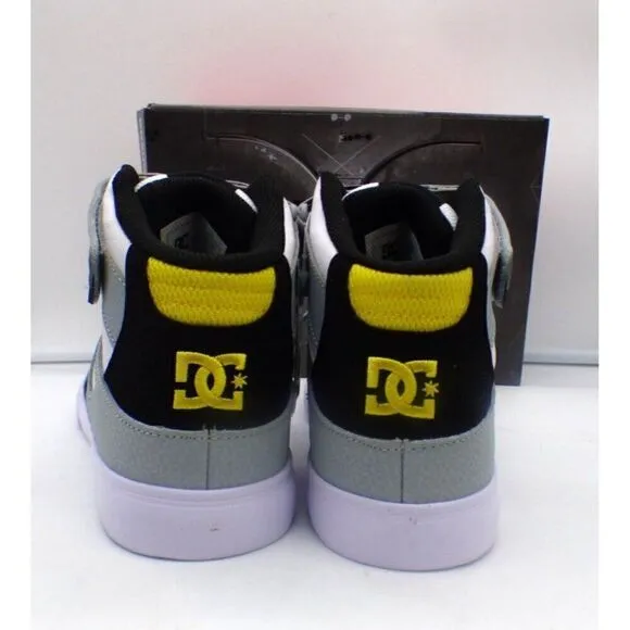 DC Kids Pure High-Top EV (Little Kid/ Big Kid), White /Gray /Yellow, Boy’s Sz. 5