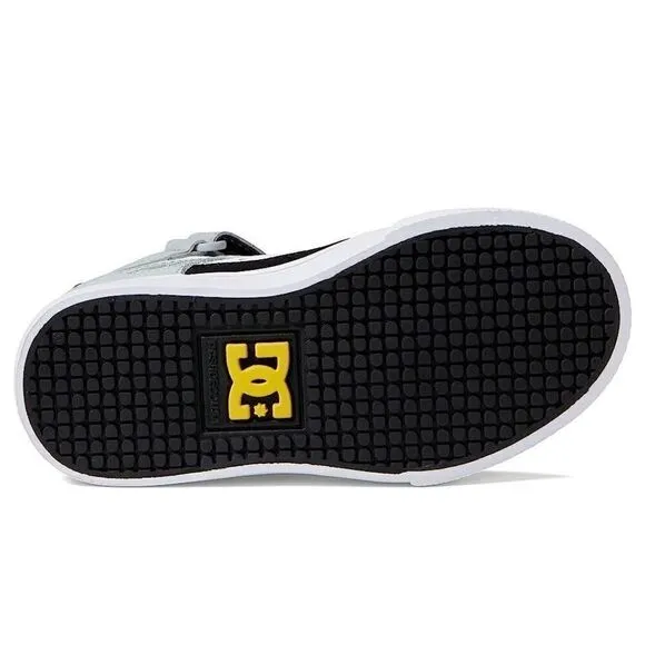DC Kids Pure High-Top EV (Little Kid/ Big Kid), White /Gray /Yellow, Boy’s Sz. 5