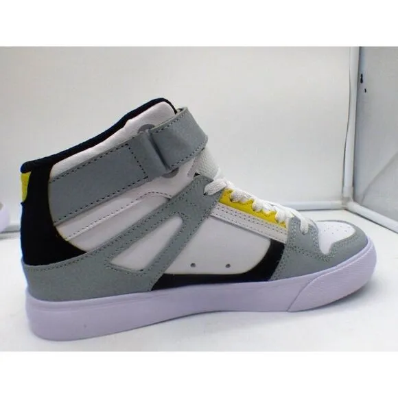 DC Kids Pure High-Top EV (Little Kid/ Big Kid), White /Gray /Yellow, Boy’s Sz. 5