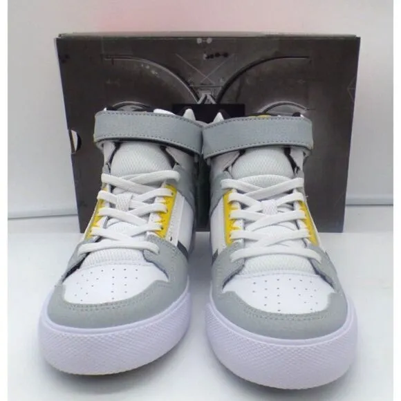 DC Kids Pure High-Top EV (Little Kid/ Big Kid), White /Gray /Yellow, Boy’s Sz. 5