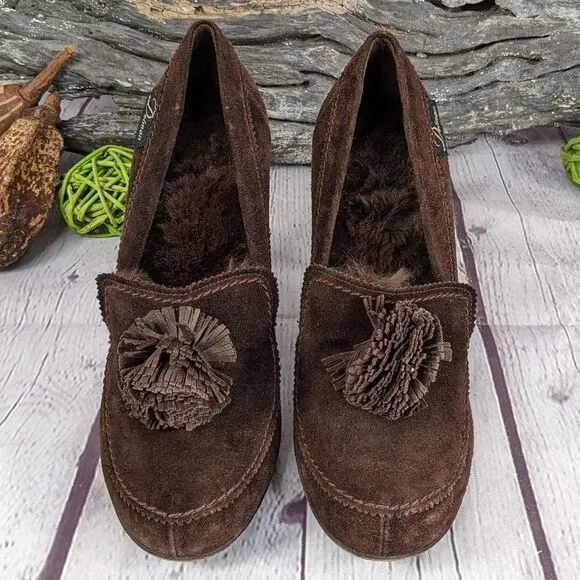 Delman Brown Suede Leather Fur Lined Heels