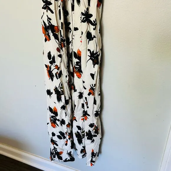 DEREK LAM White Floral Print Camisole Button Front Waist Tie Midi Dress Size 12