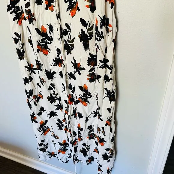 DEREK LAM White Floral Print Camisole Button Front Waist Tie Midi Dress Size 12