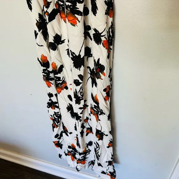 DEREK LAM White Floral Print Camisole Button Front Waist Tie Midi Dress Size 12