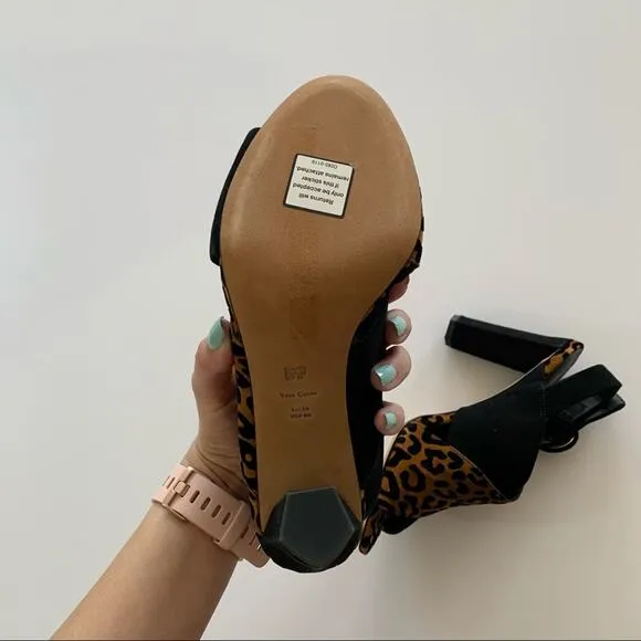 Diane von Furstenberg Baile Two-Tone Black and Leopard Print Heel Sandals sz 6