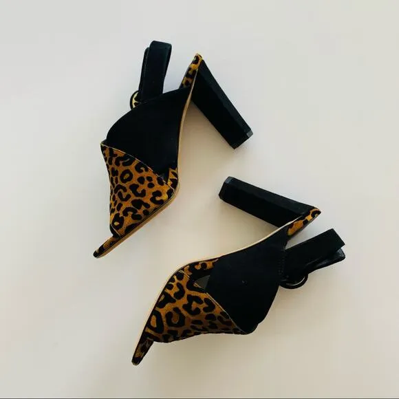Diane von Furstenberg Baile Two-Tone Black and Leopard Print Heel Sandals sz 6