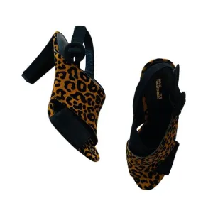 Diane von Furstenberg Baile Two-Tone Black and Leopard Print Heel Sandals sz 6