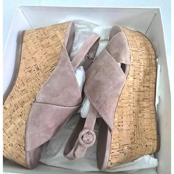 Diane von Furstenberg Juno Suede Slingback Wedge Sandals Beige Women's Size 10 M