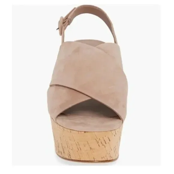Diane von Furstenberg Juno Suede Slingback Wedge Sandals Beige Women's Size 10 M
