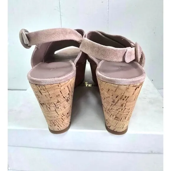Diane von Furstenberg Juno Suede Slingback Wedge Sandals Beige Women's Size 10 M