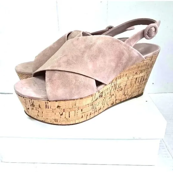 Diane von Furstenberg Juno Suede Slingback Wedge Sandals Beige Women's Size 10 M