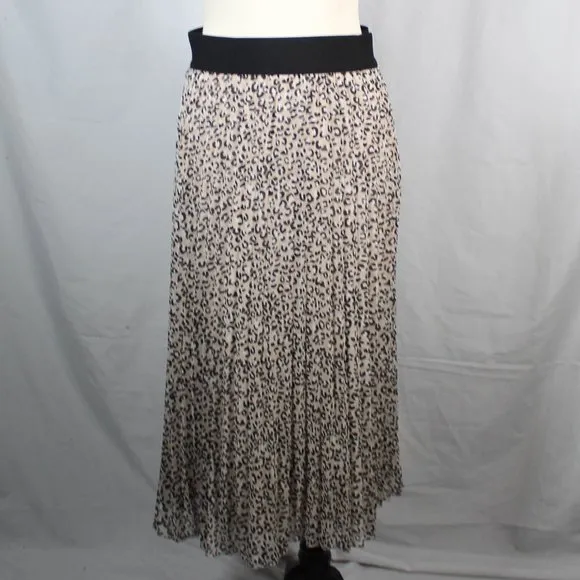 DKNY Leopard Animal Print Pleated Skirt XL