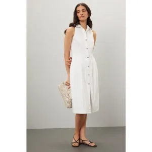 DL1961 White Denim Daphne Silver Button Sleeveless Midi Dress Size Small
