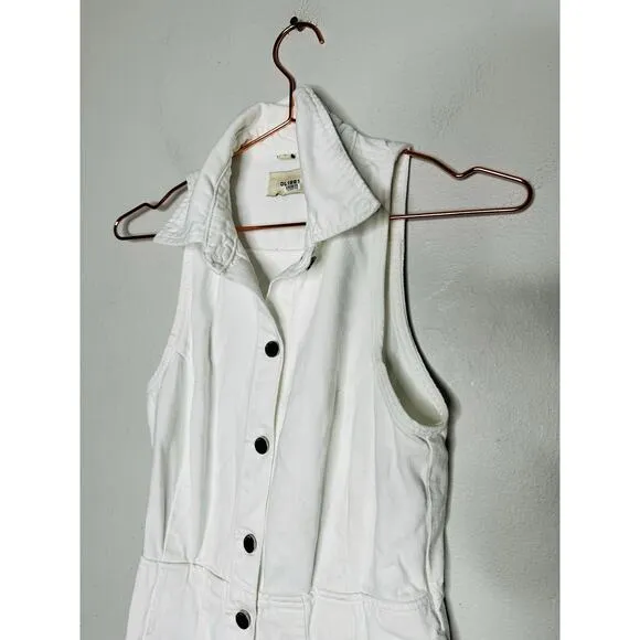 DL1961 White Denim Daphne Silver Button Sleeveless Midi Dress Size Small