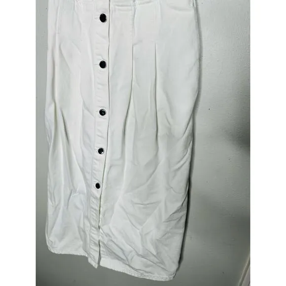 DL1961 White Denim Daphne Silver Button Sleeveless Midi Dress Size Small