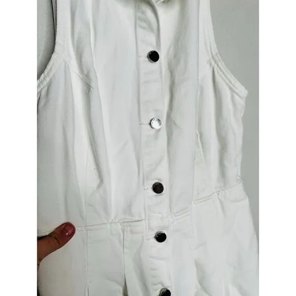 DL1961 White Denim Daphne Silver Button Sleeveless Midi Dress Size Small