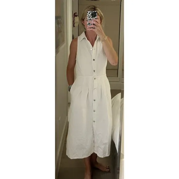 DL1961 White Denim Daphne Silver Button Sleeveless Midi Dress Size Small