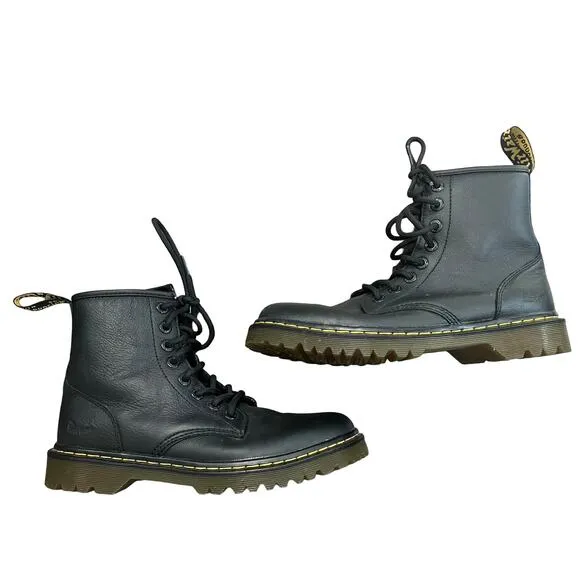 Doc Dr. Martens Awley 6 in 8-Eye Black Leather Combat Boots sz 9 Women's 8 Men's