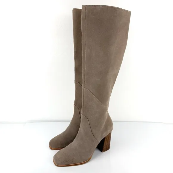 Dolce Vita Women's Flin Square Toe Suede Knee High Boots Taupe Size 5.5